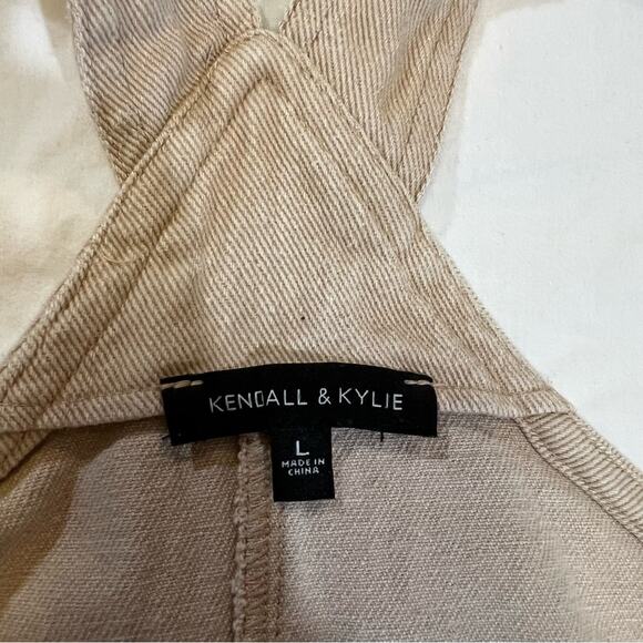 Kendall and Kylie Denim Front Zip Patch Pocket Pinafore Tan size L - Picture 4 of 11